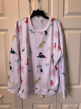 # White 4X Dog Print Crewneck Sweatshirt